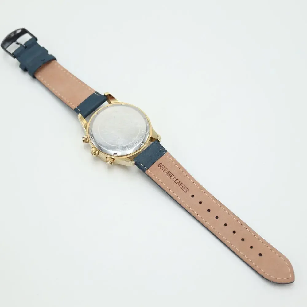 Michael Kors Layton Glitz Gold Black Chronograph 44mm Watch Blue Leather Strap